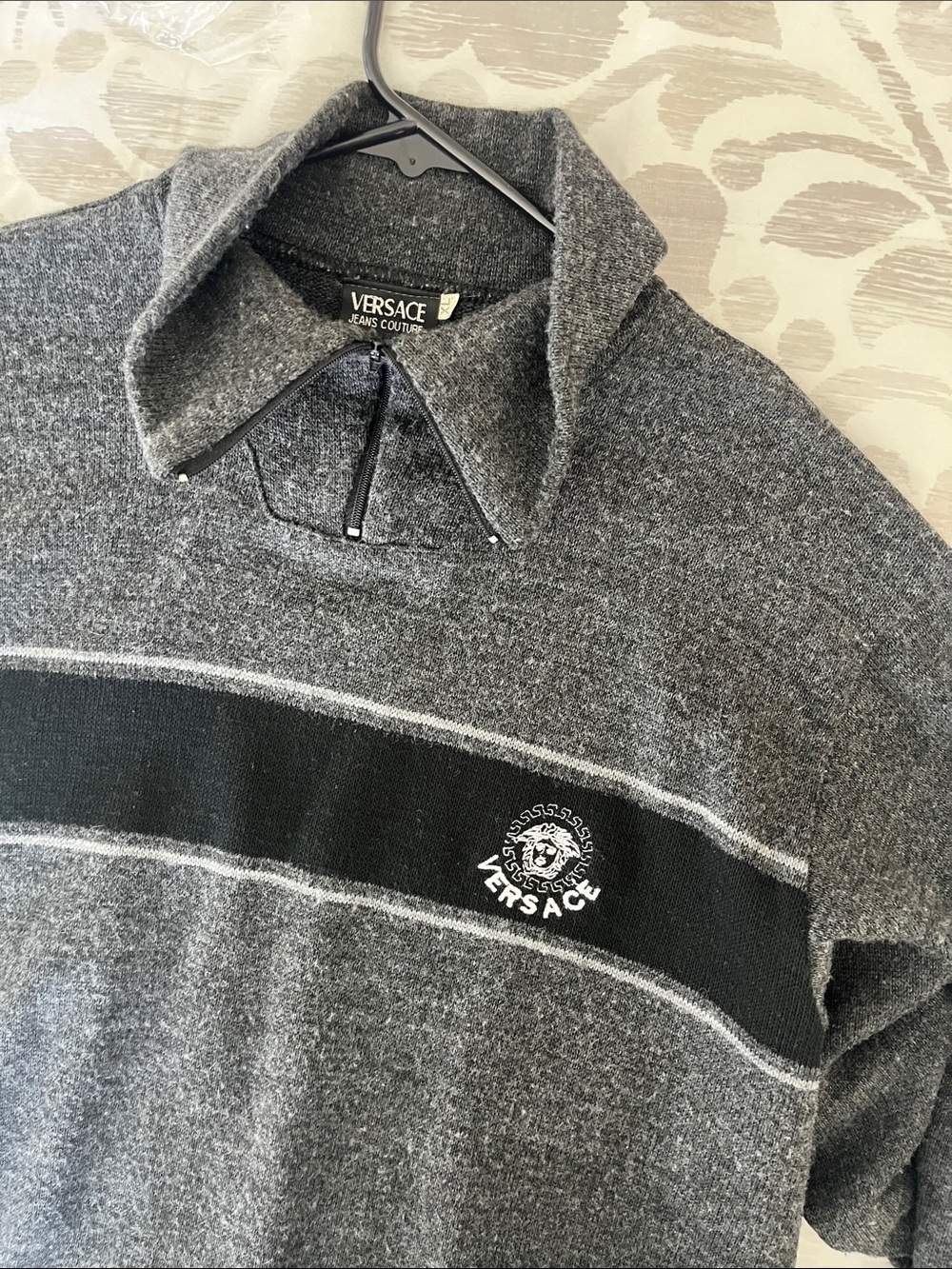 Versace jeans Gray & Black Zip-Front Men's Sweater